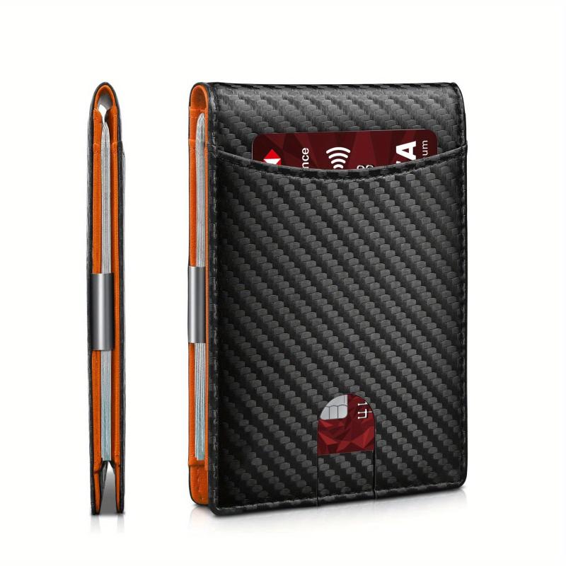 Men's RFID Blocking Money Clip Carbon Fiber Bifold Card Holder