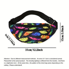 Feather Pattern Chest Bag Zipper Crossbody Bag