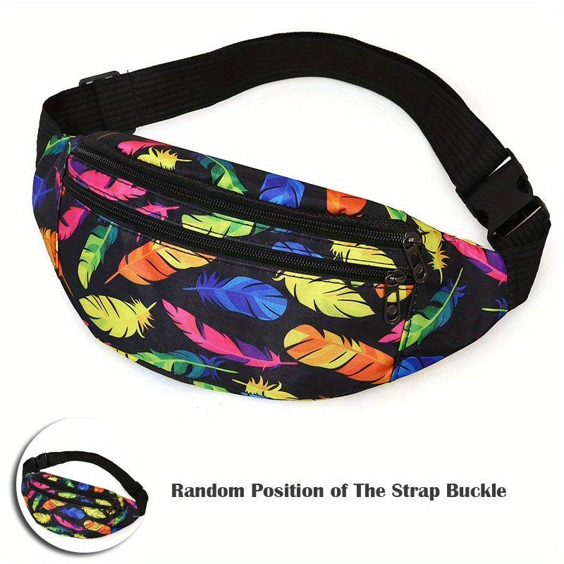 Feather Pattern Chest Bag Zipper Crossbody Bag