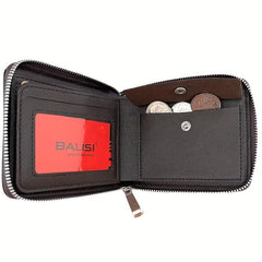 Men's Zipper Card Holder Short Wallet Leather Large Capacity Vintage Coin Purse