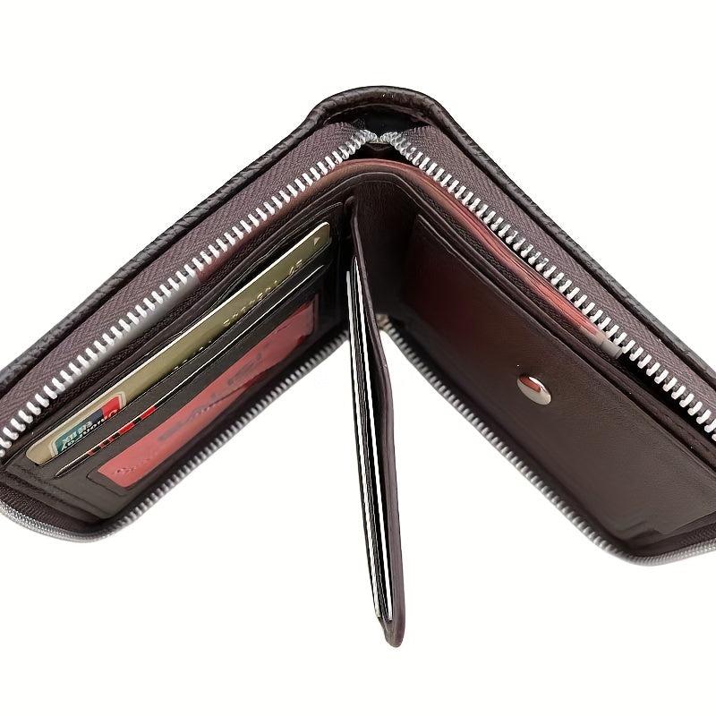 Men's Zipper Card Holder Short Wallet Leather Large Capacity Vintage Coin Purse