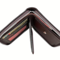 Men's Zipper Card Holder Short Wallet Leather Large Capacity Vintage Coin Purse