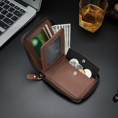 Men's Zipper Card Holder Short Wallet Leather Large Capacity Driver's Holder