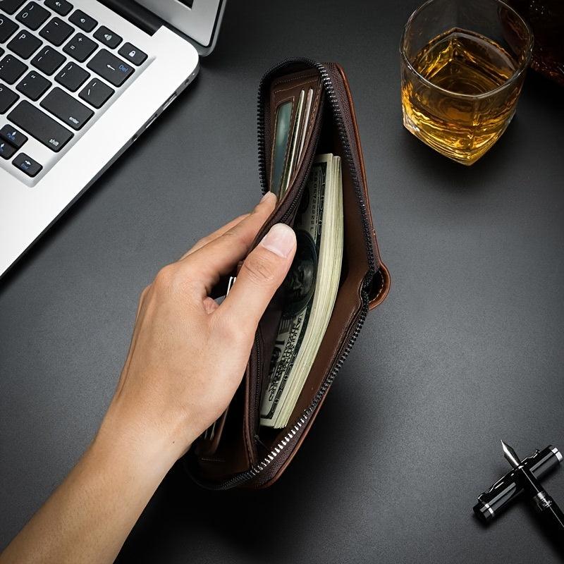 Men's Zipper Card Holder Short Wallet Leather Large Capacity Driver's Holder