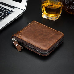 Men's Zipper Card Holder Short Wallet Leather Large Capacity Driver's Holder