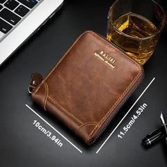 Men's Zipper Card Holder Short Wallet Leather Large Capacity Driver's Holder