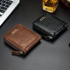 Men's Zipper Card Holder Short Wallet Leather Large Capacity Driver's Holder