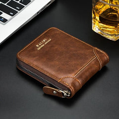 Men's Zipper Card Holder Short Wallet Leather Large Capacity Driver's Holder
