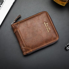 Men's Zipper Card Holder Short Wallet Leather Large Capacity Driver's Holder