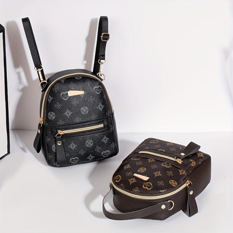 Mini Floral Printed PU Leather Backpack for Women