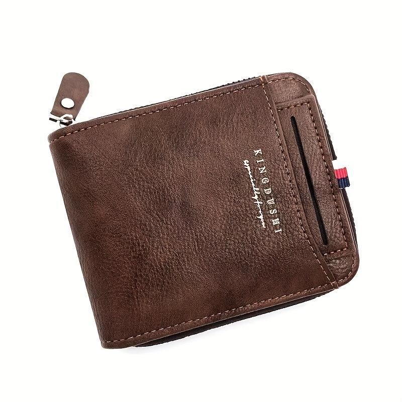 Men's Zipper Card Holder Short Wallet Vintage Multifunctional Card Bag