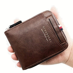 Men's Zipper Card Holder Short Wallet Vintage Multifunctional Card Bag