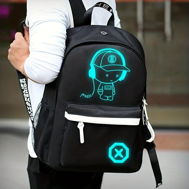 2pcs Cartoon Print Backpack Set Large Capacity Casual Travel School Bag
