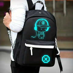 2pcs Cartoon Print Backpack Set Large Capacity Casual Travel School Bag