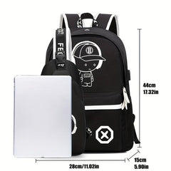 2pcs Cartoon Print Backpack Set Large Capacity Casual Travel School Bag