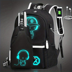 2pcs Cartoon Print Backpack Set Large Capacity Casual Travel School Bag