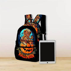 Halloween Jack o lantern Bear Backpack Stylish Zipper Storage Bag