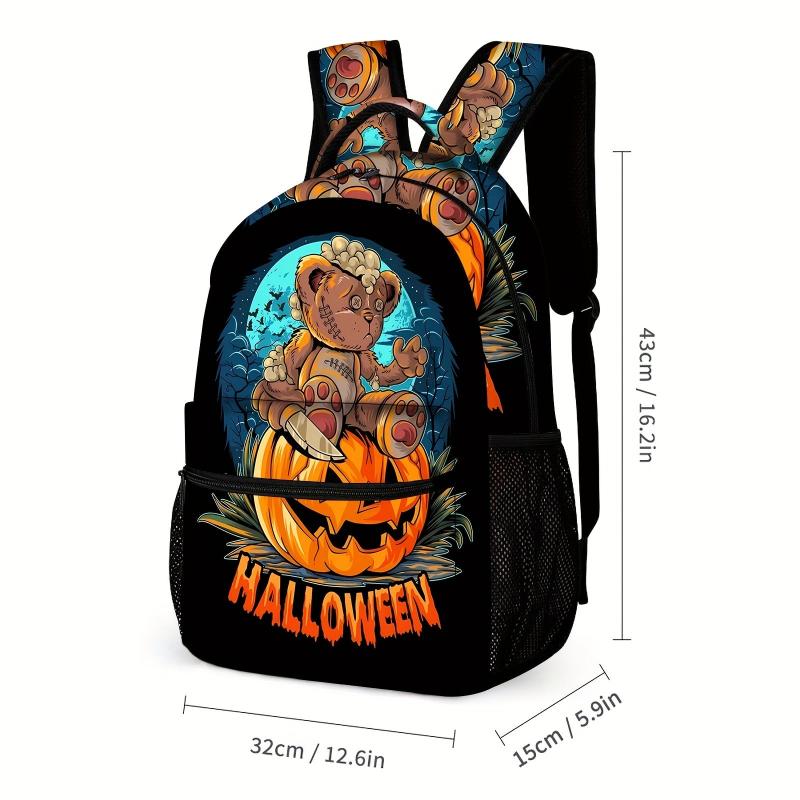 Halloween Jack o lantern Bear Backpack Stylish Zipper Storage Bag