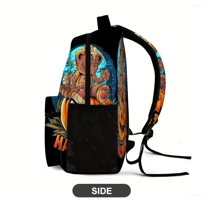 Halloween Jack o lantern Bear Backpack Stylish Zipper Storage Bag