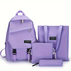 4pcs Student Backpack Crossbody Bag Set Solid Preppy Travel Casual Backpack