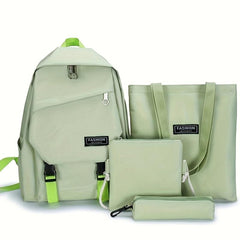 4pcs Student Backpack Crossbody Bag Set Solid Preppy Travel Casual Backpack