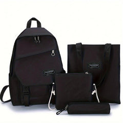 4pcs Student Backpack Crossbody Bag Set Solid Preppy Travel Casual Backpack