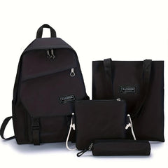 4pcs Student Backpack Crossbody Bag Set Solid Preppy Travel Casual Backpack