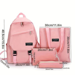 4pcs Student Backpack Crossbody Bag Set Solid Preppy Travel Casual Backpack