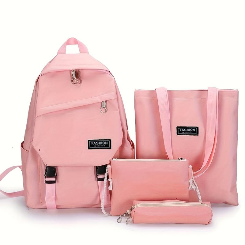4pcs Student Backpack Crossbody Bag Set Solid Preppy Travel Casual Backpack