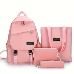 4pcs Student Backpack Crossbody Bag Set Solid Preppy Travel Casual Backpack