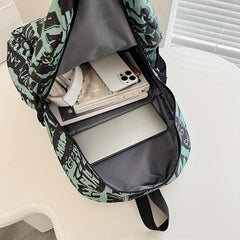Graffiti Print Preppy Backpack School Laptop BookBag Casual