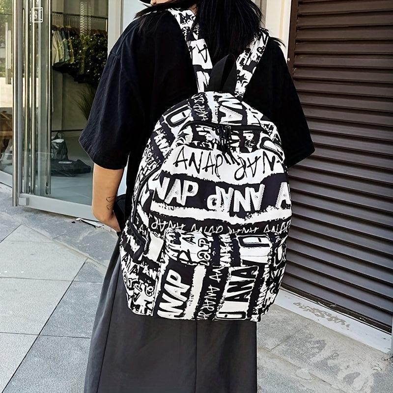Graffiti Print Preppy Backpack School Laptop BookBag Casual