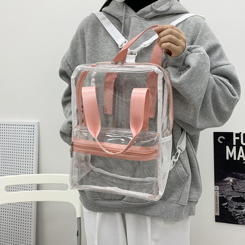 Transparent Stylish Zipper Backpack with Rainbow Top Handles