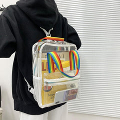 Transparent Stylish Zipper Backpack with Rainbow Top Handles