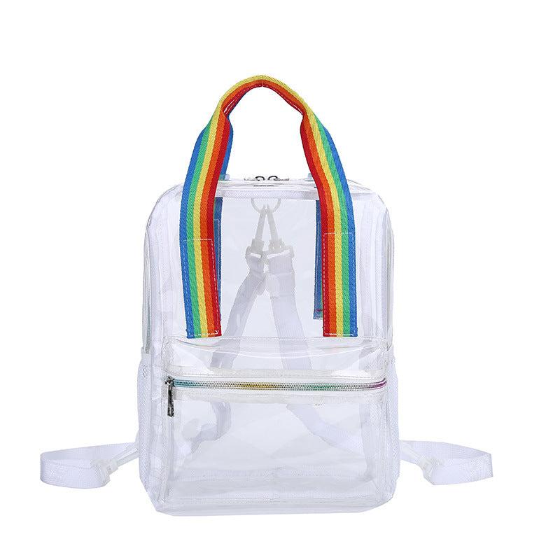Transparent Stylish Zipper Backpack with Rainbow Top Handles