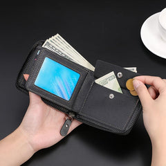 Men's PU Leather Folding Wallet with Zipper Closure and Card Holder