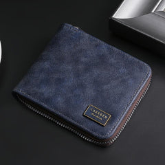 Men's PU Leather Folding Wallet with Zipper Closure and Card Holder