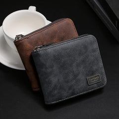 Men's PU Leather Folding Wallet with Zipper Closure and Card Holder