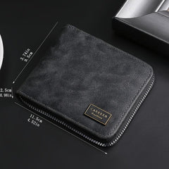 Men's PU Leather Folding Wallet with Zipper Closure and Card Holder