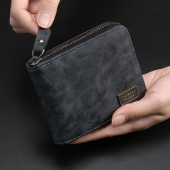 Men's PU Leather Folding Wallet with Zipper Closure and Card Holder