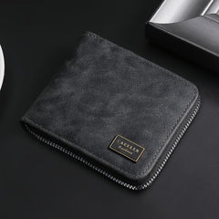 Men's PU Leather Folding Wallet with Zipper Closure and Card Holder
