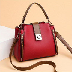 Small Contrast Handbag Buckle Decor Crossbody Bag Retro Printed PU Leather Purse