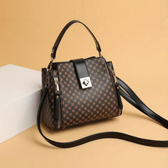 Small Contrast Handbag Buckle Decor Crossbody Bag Retro Printed PU Leather Purse