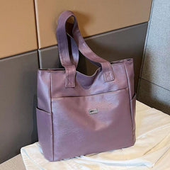 Solid Tote Bag Soft PU Leather Large Capacity Handbag