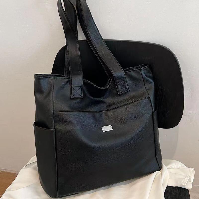 Solid Tote Bag Soft PU Leather Large Capacity Handbag