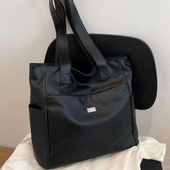 Solid Tote Bag Soft PU Leather Large Capacity Handbag