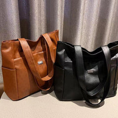 Solid Tote Bag Soft PU Leather Large Capacity Handbag