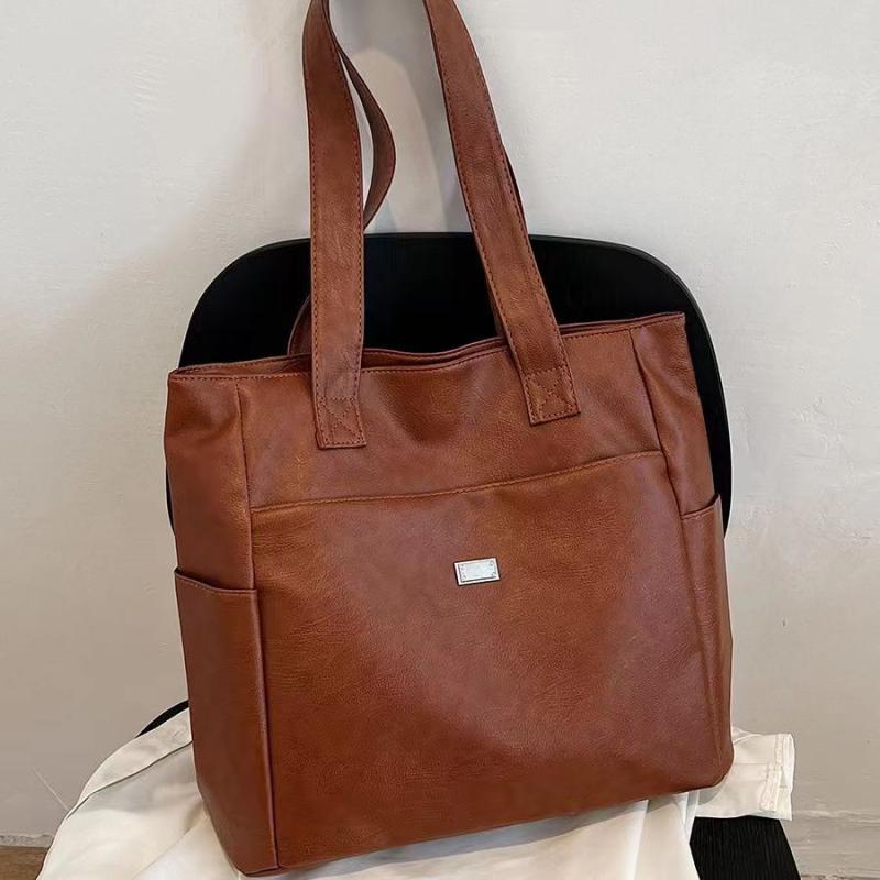 Solid Tote Bag Soft PU Leather Large Capacity Handbag