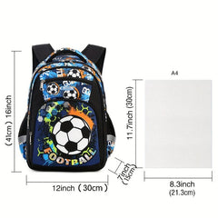 Football Print Backpack for Boys, Lightweight, Waterproof, Large Capacity