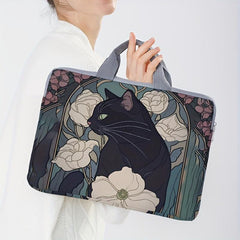 Cat with Peonies Laptop Sleeve 38cm Zip Closure Polyester Office College Commute